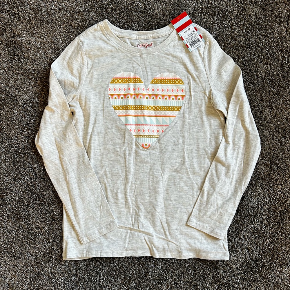 NWT Cat & Jack Kids' Long Sleeve with Patterned Heart Size M (7/8)